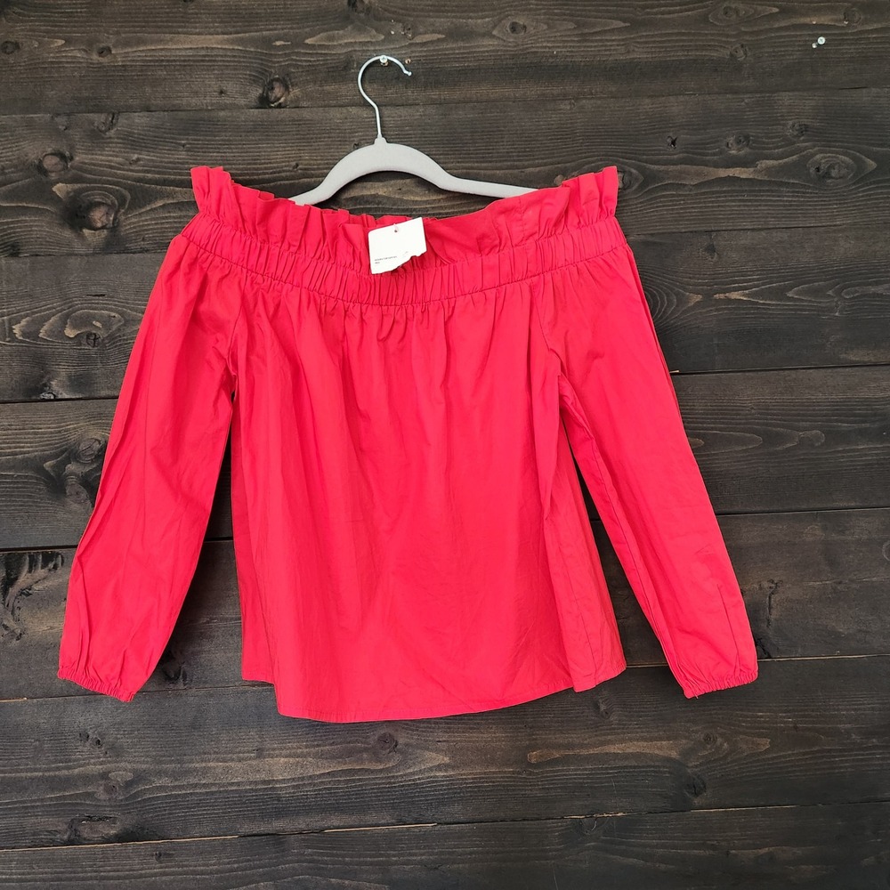 Forever 21 Red Off Shoulder Ruffle Smocked Cotton Blouse Small Boxy NWT